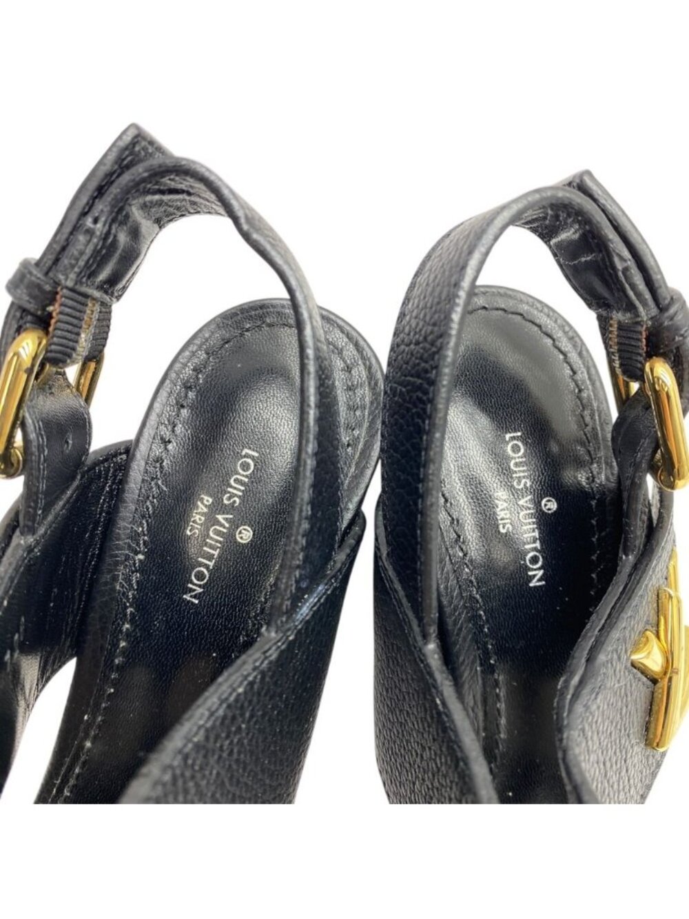 Louis Vuitton Horizon Line Sandals LV Logo Gold Black Leather 34.5 ): Sophistica - Picture 8 of 10